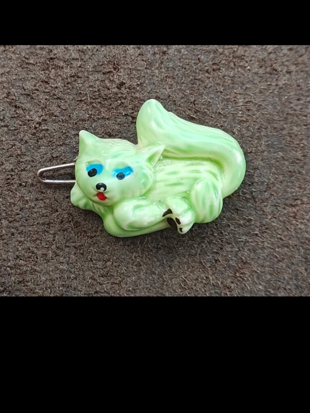 1980s Green Cat Hard Plastic Barrette - Picture 4 of 10